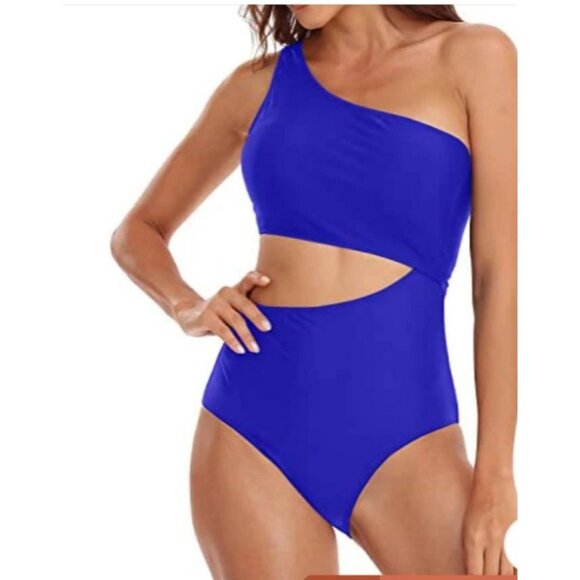 Womens Small One Shoulder Monokini Cutout Swimsuit One Piece Royal Blue Sexy - Picture 1 of 11